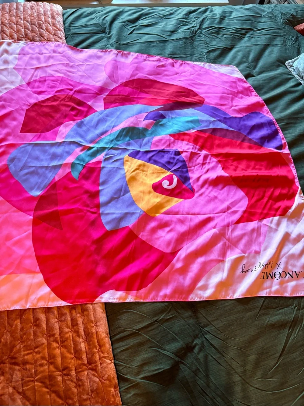 Lancôme Pink Colorblock Silk Scarf